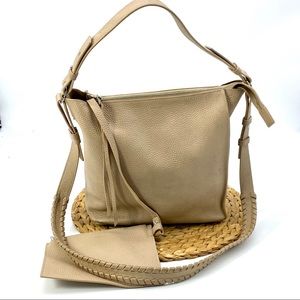 ALL SAINTS KITA BEIGE PEBBLED LEATHER SHOULDER CROSSBODY SATCHEL TOTE HOBO BAG M